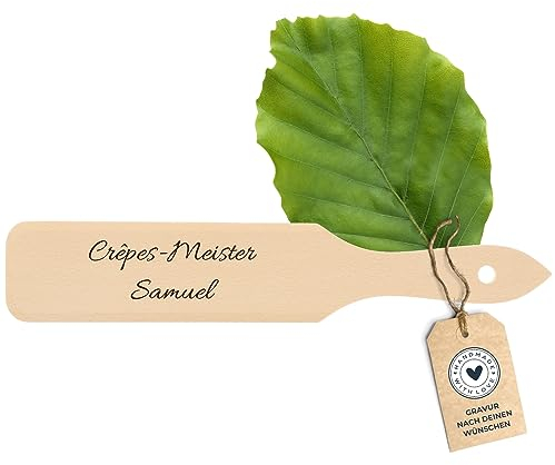 HOFMEISTER Crepes Wender mit personaliserter Gravur des Namens oder Spruchs, persönliches Geschenk, Teigschaber aus Holz, Zubehör für Crepes Maker und Zubereitung von Pfannenkuchen, Buche, 30 cm