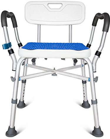 KingPavonini Shower Chair for Inside Shower, 550LBs Heavy Duty Bath Chair with Arms, Medical Shower Seat, Bath Stool Safety Shower Bench with Reinforced Crossing Bar for Elderly, Adults, Disabled