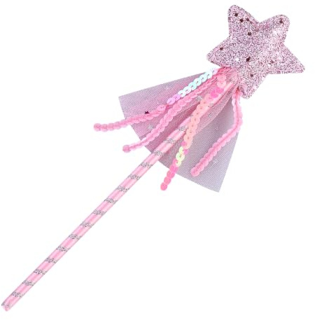Baguette de princesse - Baguette de fée d'ange à paillettes - Baguette de fée - Baguette de fée d'ange pour anniversaire, fête de mariage, cosplay, jeu de rôle (rose)