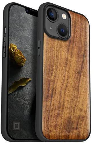Carveit Handyhülle für iPhone 14 Holz Cover kompatibel mit MagSafe Case Massivholz für Apple 14 Stoßfeste Stoßstange Weich TPU hulle(Nussbaum-Schlichtem Holz)