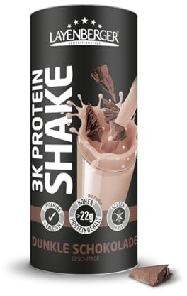Layenberger 3K Protein Shake - 74% Eiweiß und nur 4,3% Kohlenhydrate bei 9 g Zucker, (1x 360 g) - Dunkle Schokolade