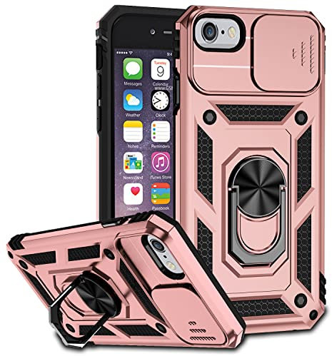Hitaoyou iPhone SE 2022 Case, iPhone se 2020/8/7 case with Camera Cover Slim Fit Hard Case with 360°Ring Holder Kickstand Magnetic Car Mount Supported Protective Girls Women case for iPhone 8/7