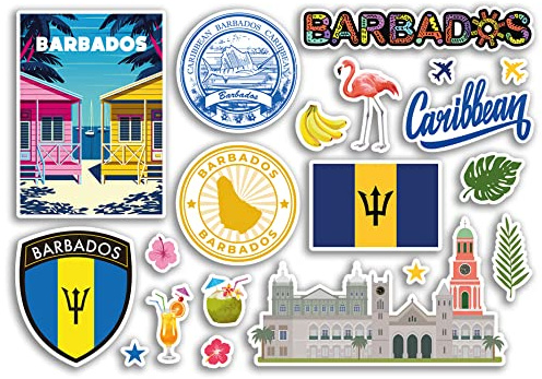 A5 Aufkleberbogen Barbados Sehenswürdigkeiten Vinyl Aufkleber – Karibik Strand Sommer Tropische Küste Flamingo Flughafen Briefmarken Skyline Flagge Karte Reise Urlaub Scrapbooking Gepäck #79209