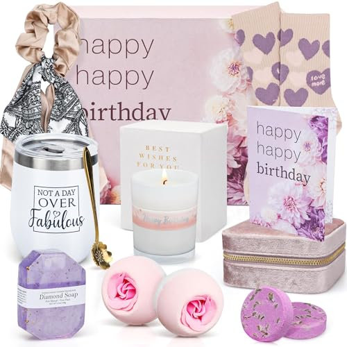 Amorxiao Geburtstagsgeschenk für Frauen - Weinbecher & Bad Geschenkset für Ihre Frau, Mutter, Freundin, Großmutter, Schwester, Arbeitskollegin