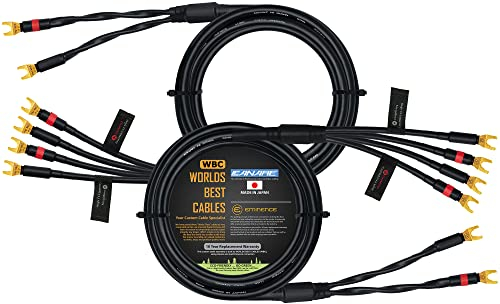 WORLDS BEST CABLES Canare 4S11 Lautsprecherkabel, 2 m, Audiophile Qualität, HiFi Star-Quad, Bi-Wire, mit Eminence Gold-Flachsteckern