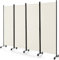 CASART Folding Room Dividers, 3/4 Panels Movable Protective Privacy Screens with Lockable Wheels, Steel Frame Portable Fabric Screen Room Partition for Home Office (4 Panels-224x30x172 cm, White)
