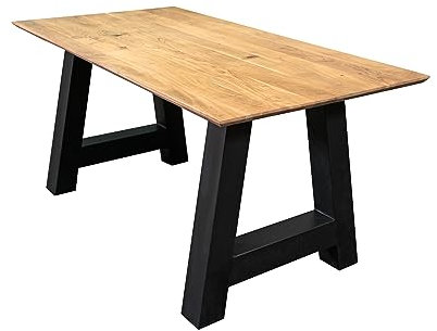 SAM Esstisch 260x100 cm Amalie, Akazienholz massiv + naturfarben, Esszimmertisch mit Schweizer Kante, A-Metallgestell Schwarz, massiver Holztisch, Tischplatte 26mm