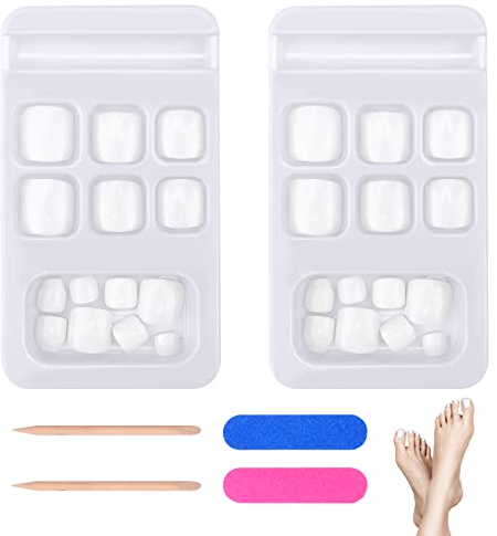 JSRQT 48 Pièces Faux Ongles Pieds Blanc Faux Ongles D'orteil pour Dames Femmes Filles Pieds Ongles Conseils Acrylique Bouts d'ongle Artificiel Capsule Ongle Pied French Ongles Décorations (12 Tailles)