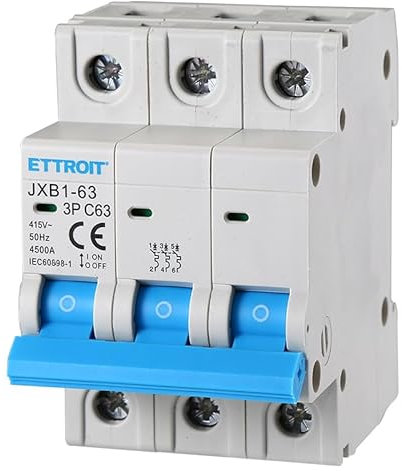 3P - Interruptor térmico tripolar de 220 V y 380 V, monofásico y trifásico, requiere 3 módulos DIN, disponible 10 A, 16 A, 20 A, 25 A, 40 A, 63 A (3P 63A)