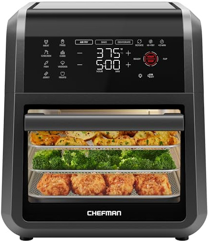 Chefman 12-Quart 5-in-1 Air Fryer Oven with Digital Timer, Touchscreen, and 12 Presets - Family Size Countertop Convection Oven, Dishwasher-Safe Parts