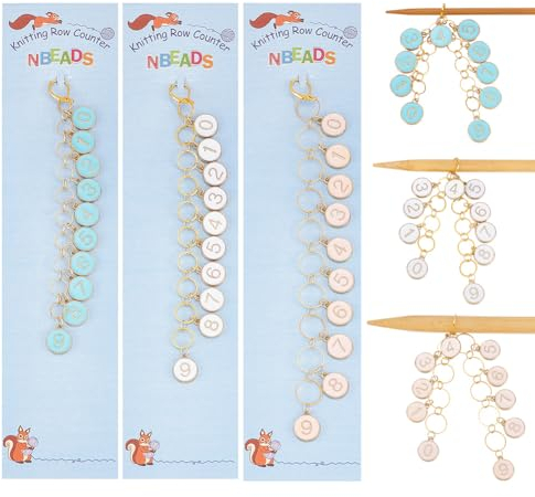 NBEADS 3 Stk. 0-9 Emaille Zahl Stricken Reihe Zähler Ketten, Legierung Stitch Markers Row Counting Zubehör für Stricken Häkeln Tracking Projektfortschritt