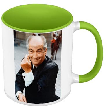 Tasse Farbe Premium Qualität Grün – Louis De Funès Französischer Schauspieler Foto von Star Celebrity Altes Kino Original 4 Rabbi Jacob – Tasse mit Henkel und farbigem Innenraum
