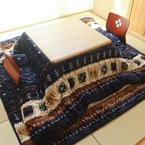Couchtisch Futon Teetisch, weiche Decke, multifunktionaler Tisch, 4-teiliges Set mit Heizung, Futon, Erkertisch, Bodentisch im japanischen Stil für Tee und Kaffee