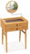 HOMASIS Schminktisch mit 360° drehbarem Spiegel & Glasplatte, Kosmetiktisch mit 2 Schubladen & Stauraummulde, Frisiertisch aus Bambus, 60 x 46,5 x 125 cm, Natur