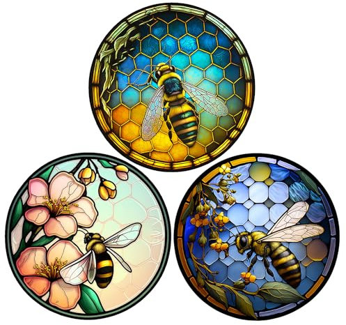 WBQMUNY 3 x Bienen saugen Honig aus Blumen, statische Abschreckung, Aufkleber, verhindert Vogelschläge auf Türen, Fenster, Sonnenfänger für Fenster, Vögel, Warnung, Kollisions-Fensteraufkleber