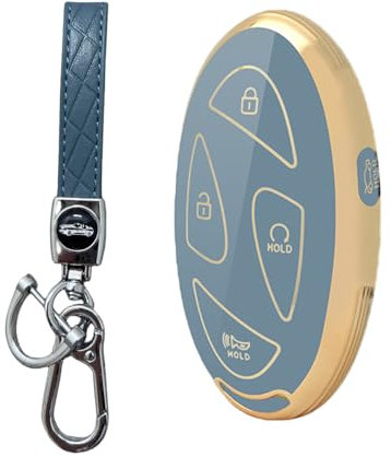 MEDZUK 5 Tasten Schlüsselhülle Kompatibel mit Hyundai Kona SX2 2023-2025 2026 Autoschlüssel Hülle Schutz Zubehör, TPU Schlüsselgehäuse mit Schlüsselanhänger (Blau)