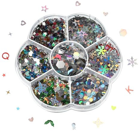 PATIKIL Lentejuelas y Abalorios, 1 Caja de Formas Surtidas para Manualidades, Ropa, Uñas, Tarjetas de Navidad, Decoración, Color Plata