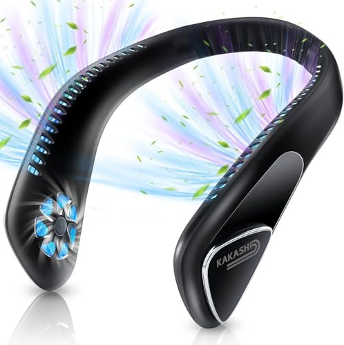 Kakashi 6000mAh Portable Neck Fan Rechargeable, Bladeless Operated Wearable Personal Fan with 3 Speeds, 360°Cooling Leafless Hanging Neck Fan Blow Cold Air for Travel Outdoor