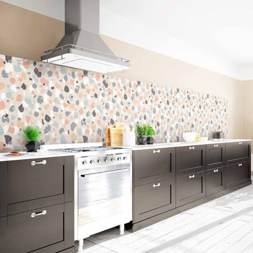 Arcondo Küchenrückwand Spritzschutz Selbstklebend mit Motiv Terrazzo Multicolor Folie Eco Matt 400 x 100 cm