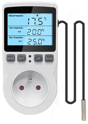 KETOTEK KT3100BL Digitaler Thermostat Sockel VA LCD Display Temperaturregler Ausgang 16A 100–250 VAC Blaue Hintergrundbeleuchtung mit 3 m Temperatursensor für Inkubator, Gewächshaus, Aquarium