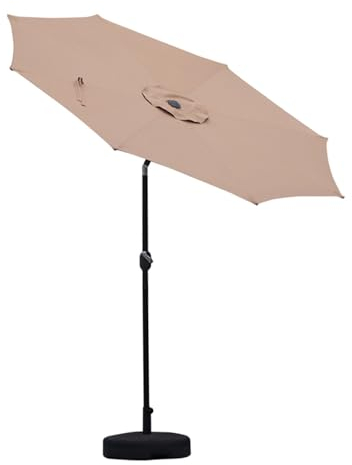 HESHEQ Windsicherung mit Kurbel Sonnenschirm Gartenschirm Marktschirm Strandschirm beidseitig um 30° knickbar UV50+ Sonnenschutz for Garten, Terrasse, Pool, Balkon(Size:Khaki with base)