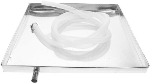 Housoutil Bandeja Condensados, Bandeja Vaciar Aire De Acero Inoxidable Con Pipa De Agua, Uso General Engrosado De Agua De Unidad Exterior De Aire Acondicionado Cuadrada Con Drenaje