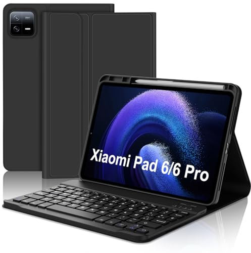 JADEMALL Clavier pour Xiaomi Pad 6, Coque Clavier pour Xiaomi Pad 6/6 Pro 11 Pouces, AZERTY Clavier Bluetooth Magnétique Détachable pour Tablette Xiaomi Pad 6/6 Pro 2023, Noir