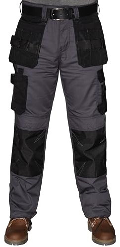 ZS7 Work Trousers Men Heavy Duty Combat Cargo Work Utility & Safety Pants Cordura Holster, Knee Pad Pockets Triple Line Stitched Durable Workwear (UK, Waist & Inseam, 34, 34, Grey)