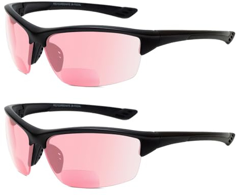 Medspex Sport 202BF 2 Pack Pink FL-41 Bifocal Safety Glasses +1.50 Black Fluorescent Light Sensitivity FL41 Photophobia