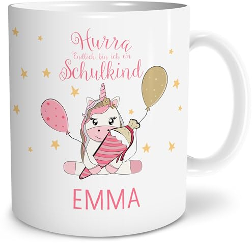 OWLBOOK® Tasse Schulkind | Einschulung Junge | Einschulung Mädchen | Einschulungs Geschenk Jungen Mädchen personalisiert | Einhorn | Keramik 300 ml