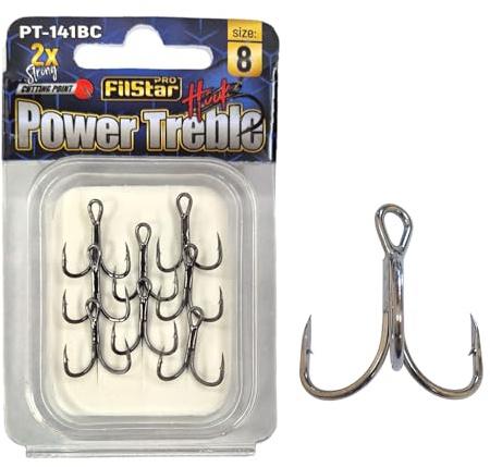 PRO FILSTAR Drillingshaken Set N8 8 STK- Drillinge Angelhaken - Sport Set | Treble Fishing Hooks - Angeln Haken - Kunstköder Jighaken - Hecht Wels Zander Angel Haken - Wobbler & Pilker Jig Haken