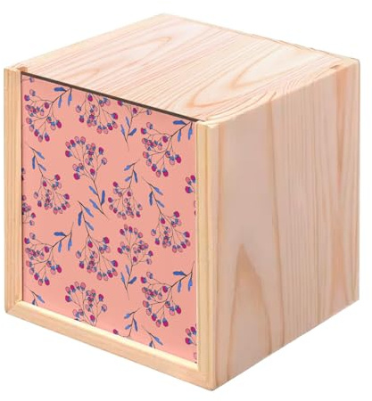 Holzkiste – Motiv Blumen und Erdbeere Floral Natur Pastell (10 x 10 x 10 cm)