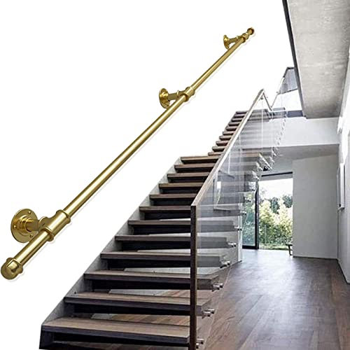 Massiver Messing-Handlauf zur Wandmontage, mit Halterungen, für drinnen und draußen, Treppengeländer, verstellbare Größe, 1,2 m, elegantes Gold-Finish