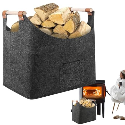 Panier à bûches en osier, panier à bois de chauffage tissé – Support rustique pour bois de chauffage, panier en bois pliable | Sac de transport multifonction en bois robuste, sac de transport