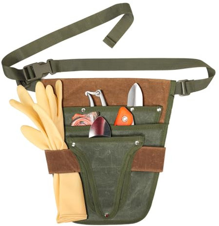 Packool Waxed Canvas Gardening Tool Belt, Gardener Belt with Adjustable Waist, Waterproof Garden Tool Bag, Multi-Pocket Garden Tool Organizer, Portable Waist Tool Pouch for Women & Men Gardeners