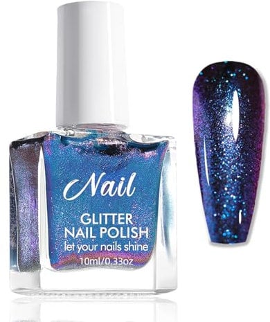 Chamäleon Nagellack mit Lila Blau Farbwechsel - Holografischer Nagelack Schnelltrocknend - Ungiftig Glitzer Nagellack Auf Wasserbasis - Nail Polish Ohne UV Lampe für Frauen (Purple, 10 Ml)