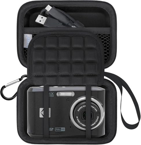 Lacdo Kamera Tragetasche für Kodak PIXPRO FZ55 / FZ45 / FZ53 / FZ43 16MP Digitalkamera, Video Vlogging Kamera Aufbewahrung Trave Tasche, Netztasche Passend für Batterien, Kabel, Schwarz+Schwarz
