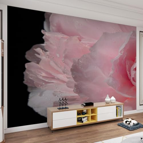 UHKGDS Pink Flower Peony Rose Wallpaper 3D Effect Dark Wall Mural Macro Floral Mural Close Up Flower Wallpaper Bedroom Sofa Living Room Large TV Background Wall Paintings 100x70cm