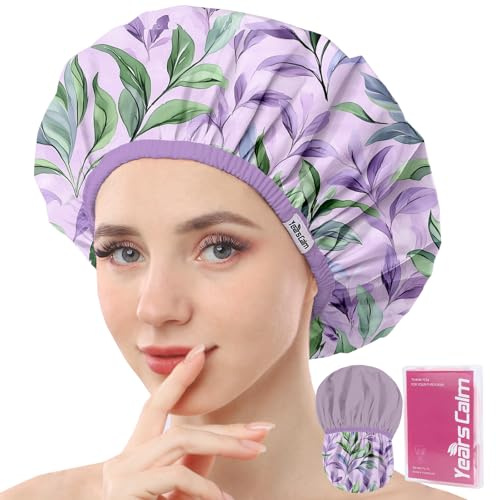 Years calm Shower Caps for Women Reusable Waterproof – Double Layer Elastic Cap with Tropical Botanical Print Shower Cap for Shower, Spa, Travel, Bath & Daily Hair Protection