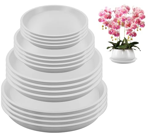 16 Pcs Round Plastic Flower Plant Pot Saucer, 11.4/15/17.7/20.7cm Waterproof Garden Plant Saucers, Flower Pot Drip Dishes, Decorative Saucers for Potted Plants Suitable for Indoor and Outdoor (White)