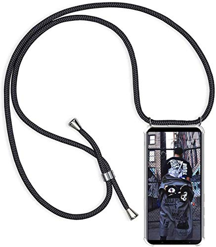 HomiTunky Handykette Handyhülle für Oppo Reno2 / Oppo Reno 2 mit Band - Handy-Kette Handy Hülle mit Kordel zum Umhängen Handyanhänger Halsband Lanyard Case - Transparent Schutzhülle in Schwarz | Handy-Kette Handy Hülle mit Kordel zum Umhängen Handyanhänger Halsband Lanyard Case - Transparent Schutzhülle