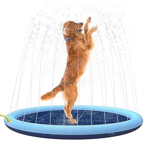 Bamda Dog Paddling Pool, 100cm/39.4in Dog Splash Pad, 0.6mm Thickened Foldable Splash Sprinkler Pad, Non-Slip PVC Sprinkler Mat, Summer Outdoor Beach Backyard Garden for Kids & Dogs