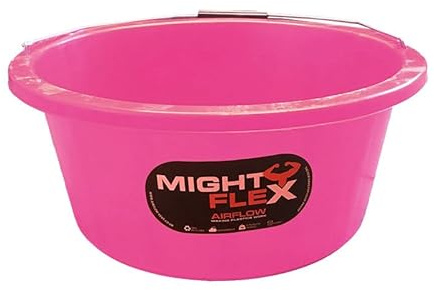 Mighty flex Shallow Feeder Bucket 15 Litre-Durable & Reusable-Wide Open Top with Strong Handle – For Livestock Feeding, Gardening, Mixing, Cleaning-Farm, Stable for horses or plaster bucket_Pink