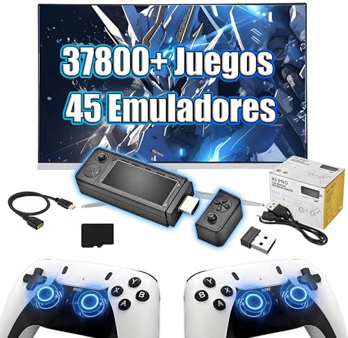 X9 Pro Consola de Juegos Retro Game Stick 4K,37800+ Juegos 45 Emuladore,Sistema Emuelec 4.3,Buscar Juego,Consola de Juegos portátil para TV con Mando inalámbrico,Plug & Play Mini Consola Stick (64G)