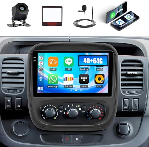 4G+64G GOHHDL Android Autoradio für Opel Vivaro B/Renault Trafic/FIAT Talento/Nissan NV300 mit Carplay Android Auto, 9 Zoll Autoradio 2Din mit GPS WLAN Bluetooth FM/RDS EQ SWC Rückfahrkamera&Mic