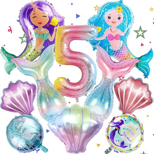 10 Stück Meerjungfrau Luftballons Set, 5. Geburtstag Deko Mädchen | Meerjungfrauenflosse Ballons, Mermaid Folienballons, Kindergeburtstag Deko, Für Unterwasser-Party, Ozean Thema Dekoration
