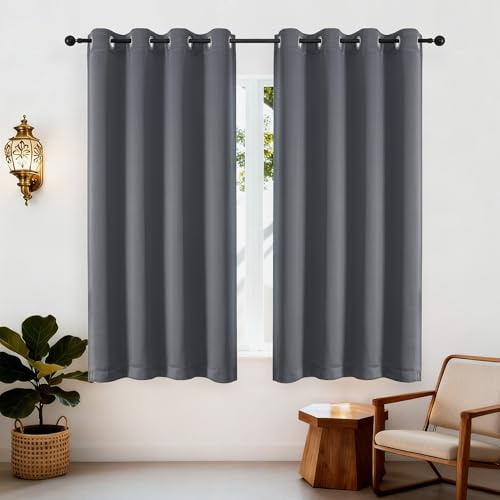 Simplebrand Verdunklungsvorhänge Grau mit Ösen 2er Set H175 x B140 cm | Blickdicht und beidseitig matt, wärmeisolierend und weich für Schlafzimmer, Wohnzimmer, Gästezimmer und Büro