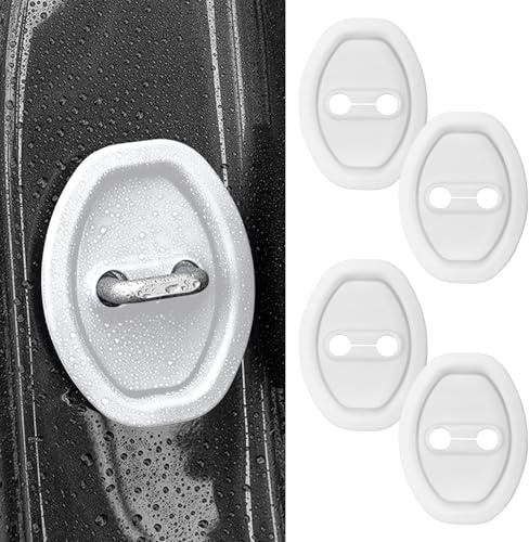 4Pcs Car Door Latch Lock Cover,Silicone Car Door Protector,Self-Adhesive Cars Doors Protective Covers,Protective Latch Guard Shock-Absorbing Pad Lock Stopper Covers for Most Vehicles (White)