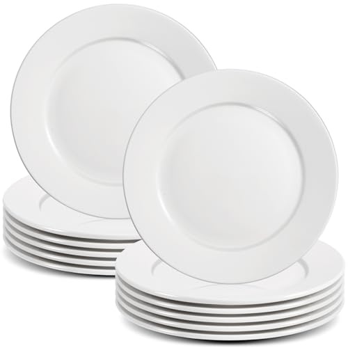 Cptoion 12 Stück Dessertteller, Keramik Teller Set, 20,5 Cm, Weiß, Rund | Keramik Teller Set, Porzellan Frühstücksteller Salatteller, Stapelbar Robust Kuchenteller for Dessert Brot Pasta