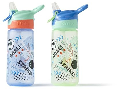 Nuby Super Quench Free-Flow Water Bottle, 2-Pack, 540ml, 18M+, Sports | Spill Proof Active Toddler Sippy Cup with Carry Handle, Dishwasher Safe, One Click Lid & Silicone Spout for Easy Transition